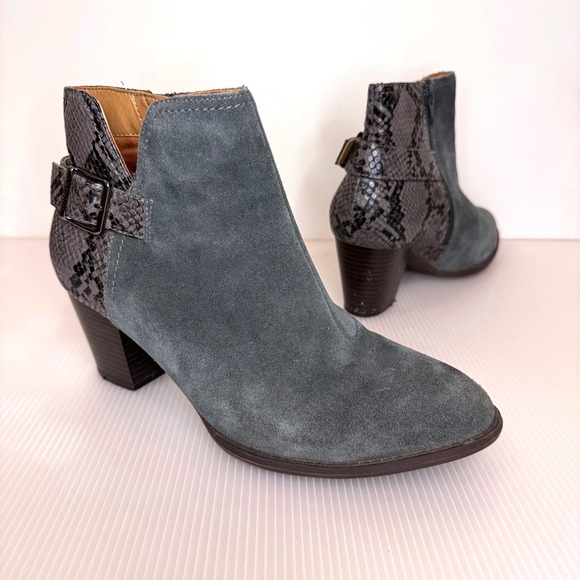 Vionic Shoes - Vionic Naomi Snake Embossed‎ Suede Ankle Boots Block Heel Buckle Women 9
